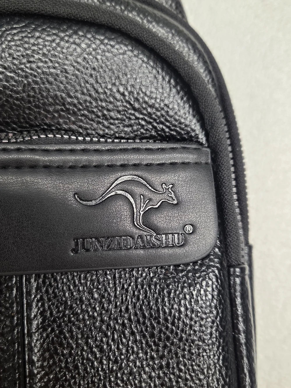 Black Leather Sling Bag for Men - Kangaroo Logo